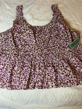 Terra & Sky Women’s 4X Floral Smocked Peplum Tank Top Plus Size NWT